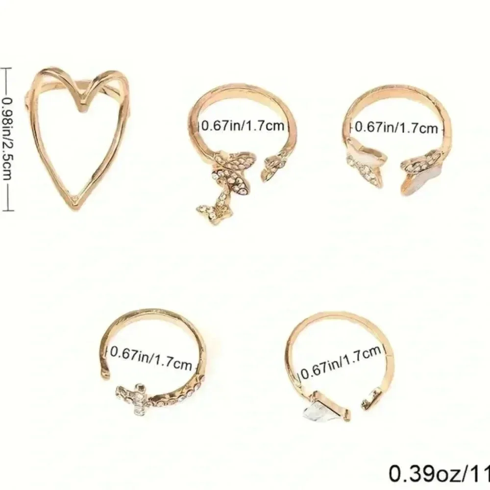 Ring 5 pcs set random rhinestones